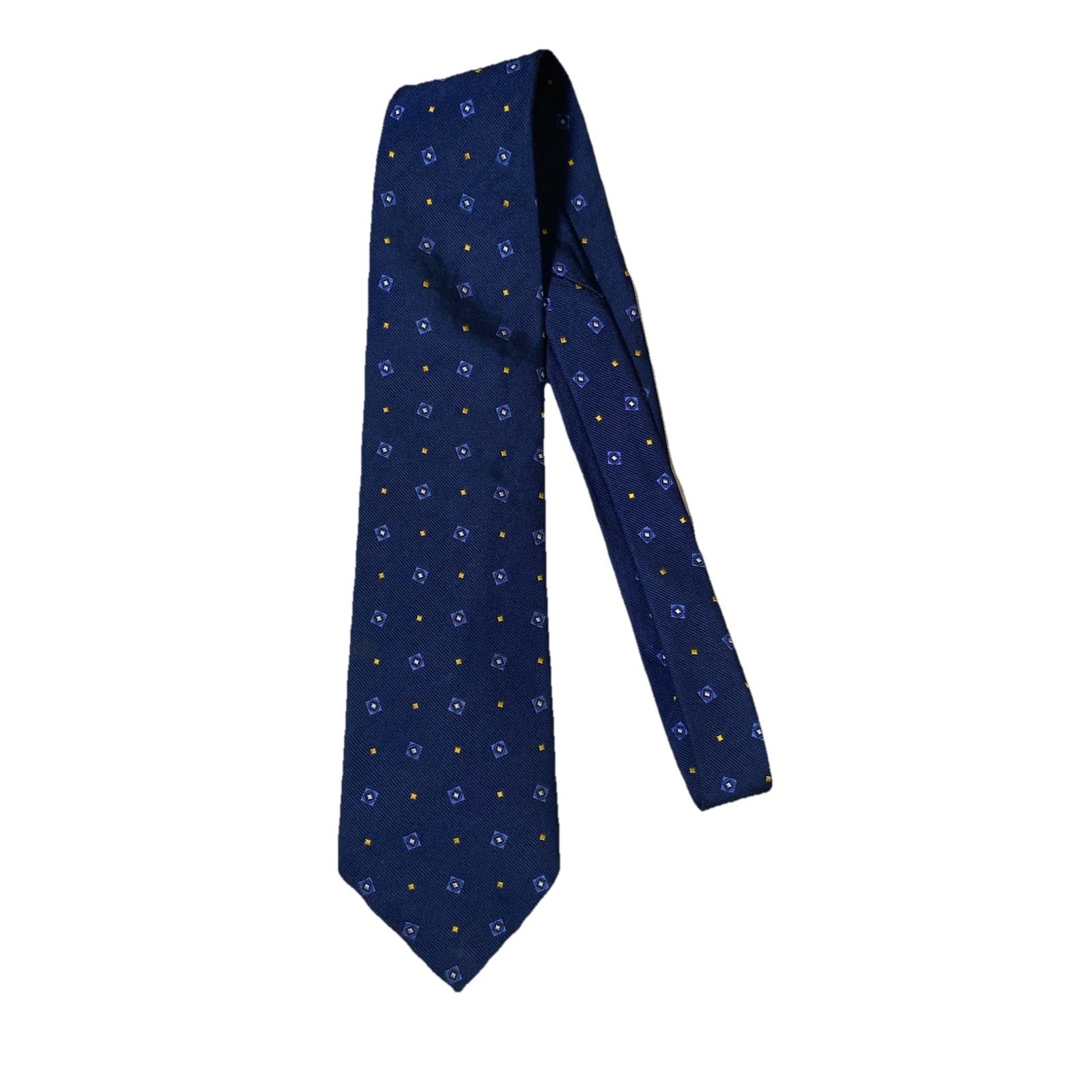 Lauren Ralph Lauren Tie Mens Blue Silk Geometric Diamond Medallion Made In Usa